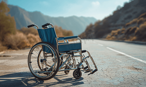 残疾人摄影照片_停在路边的残疾人轮椅