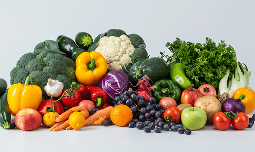 绿色果蔬摄影照片_不同水果和蔬菜的蔬菜水果堆