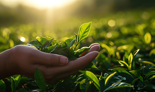 采茶春茶手捧茶叶