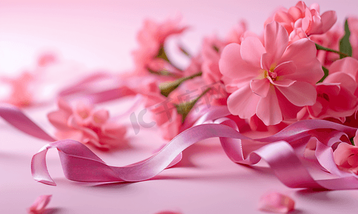 千库网飘带千库摄影照片_优美的美丽花朵粉色与飘带