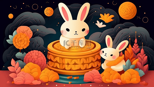 吃月饼的兔子背景图片_中秋节白兔月饼