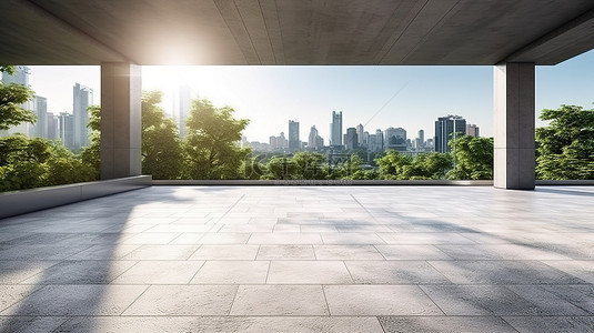 城市公园背景图片_城市公园空混凝土地板上的现代建筑细节高角度视图室外空间 3D 渲染
