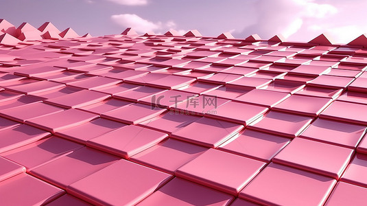 具有令人惊叹的粉红色钻石色调的四边形瓦屋顶的 3D 渲染