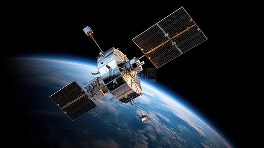 火箭卫星背景图片_具有逼真细节的空间卫星 3D 渲染