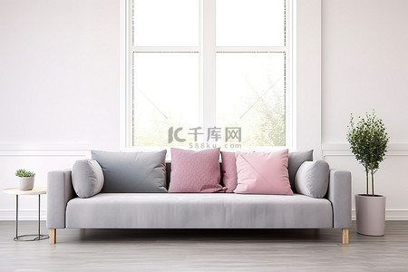 mg窗前背景图片_窗前的地板上放着一张灰色的沙发和枕头