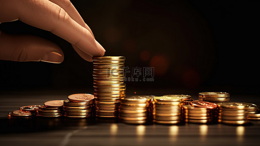 为未来存钱 手堆硬币的 3D 插图