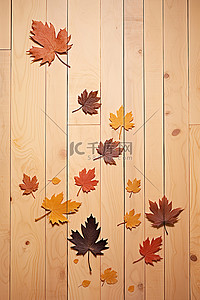漂浮枫叶背景图片_秋叶漂浮在木桌和桌面上的空中