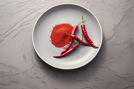 红辣椒背景图片_白盘上的红辣椒和香料