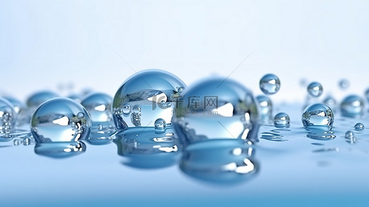 创新的气泡水特写镜头，在 3D 渲染中具有选择性聚焦和复制空间隔离