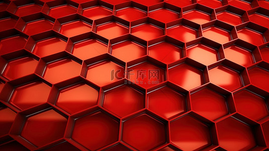 红色蜂巢形 3D 墙，用于令人惊叹的背景背景和壁纸