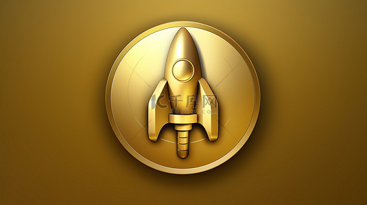 金色火箭背景图片_火箭标志 哑光金色背景上闪亮的金色火箭标志
