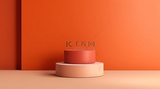 浅橙色背景上带有 3D 产品显示的气缸讲台的抽象组成
