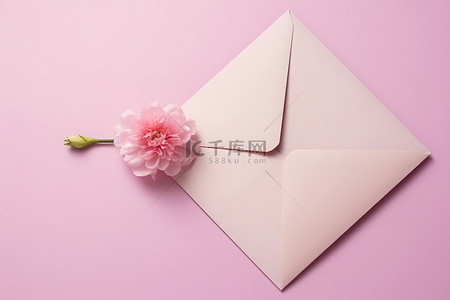 母亲节花卉背景图片_可爱的花卉邀请函，信封里有简单的花和情书