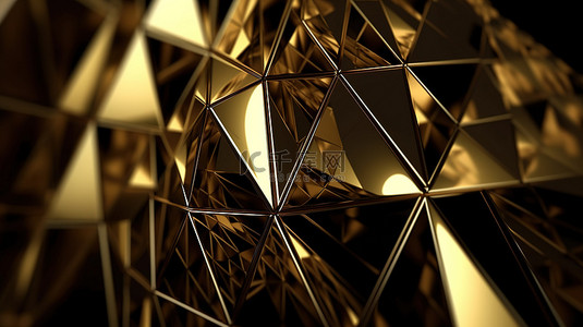 黄金 3d 渲染中的抽象三角形