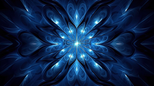 失真背景图片_万花筒隧道中的深蓝色对称装饰抽象 3D 插图