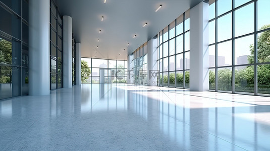 商业建筑背景图片_以 3D 渲染的办公楼空置地板和尖端外观