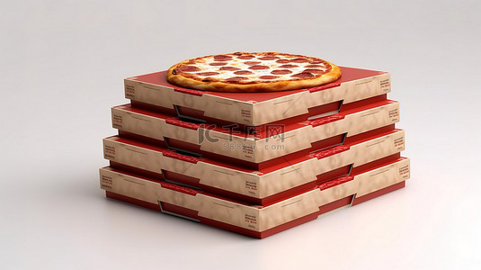 3d 渲染白色背景与纸板披萨盒