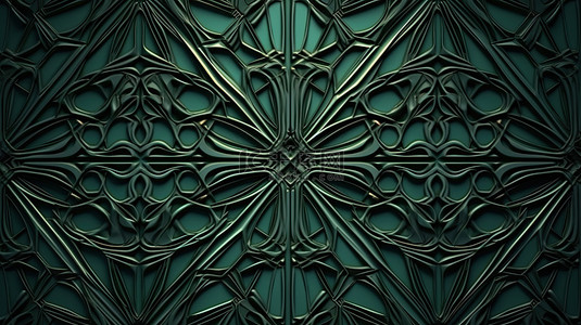 几何装饰风格 3D 插图展现出引人注目的绿色图案