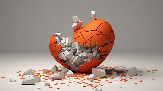 通过破碎的心离婚和分居描绘的情感动荡 3D 插图