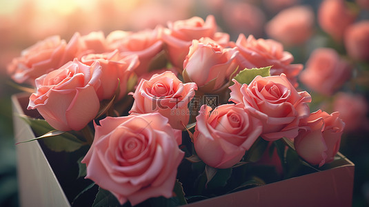 玫瑰礼盒背景图片_礼盒装满了粉红色的玫瑰背景