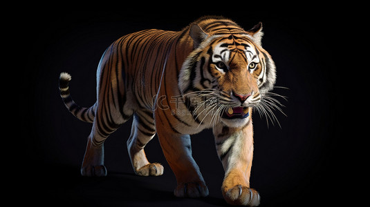 橙色模版背景图片_雄伟的老虎的 3d 呈现器