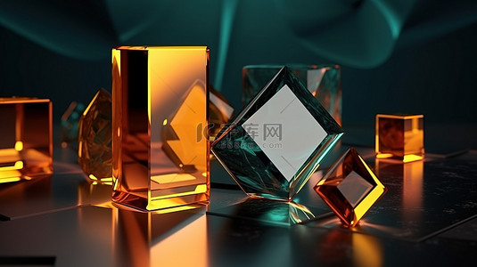 闪闪发光的玻璃中光滑的几何形状是现代简约抽象艺术作品