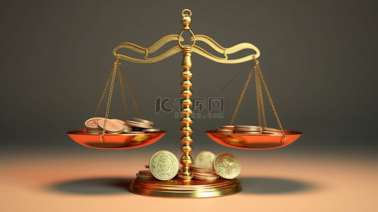 马戏平衡背景图片_爱与财富的平衡金币与心秤的 3D 渲染