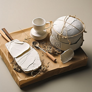 桌面背景图片_桌面套装，配有木勺和一盒茶