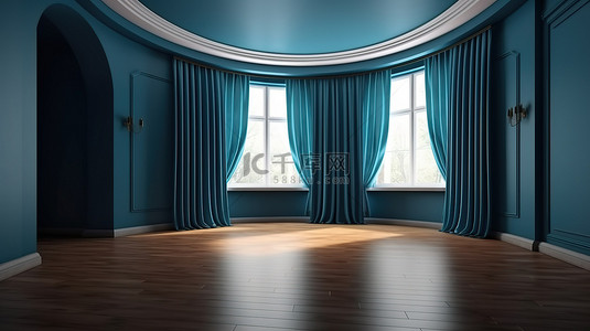 sedat seven 的镶木地板和蓝色剧院窗帘的 3d 渲染