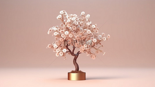 成本管理背景图片_3D 渲染的简约树的插图，上面有象征投资增长的硬币花