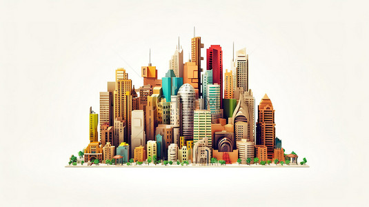 环境保护城市背景图片_空白画布上的小规模城市创作 3D 混合媒体概念