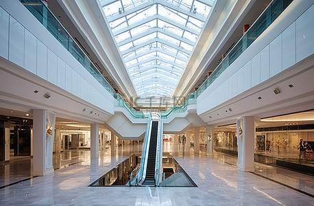 大理石地板和玻璃天花板的购物中心
