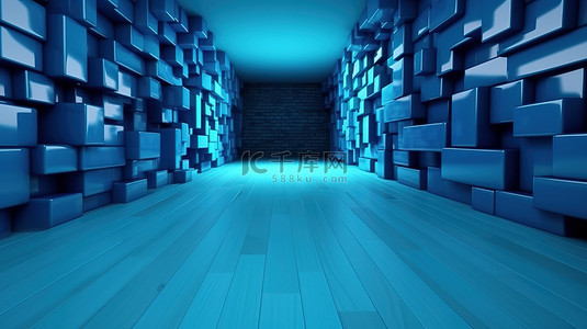 蓝色棕色渐变背景图片_蓝色墙壁和地板背景的 3d 渲染