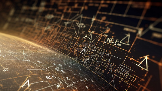 黑板上数学公式和元素的详细视图 学术环境 教育概念的复杂和高端 3D 表示