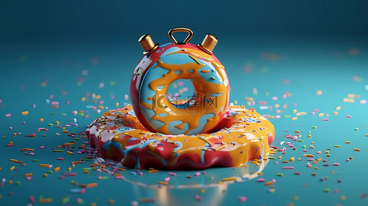 时钟灵感甜甜圈早餐 3D 渲染