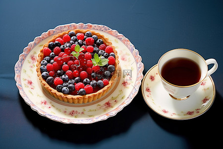 莓茶背景图片_一杯热茶，旁边是浆果馅饼