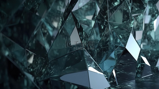 具有 3d 多边形网格和反射阴影的抽象玻璃表面渲染图像