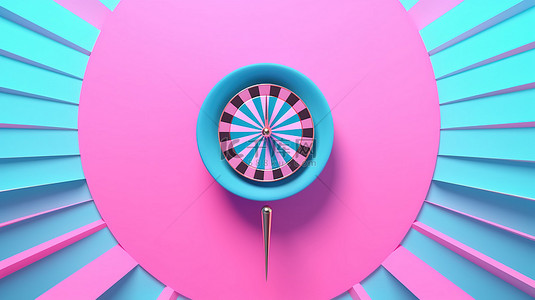粉红色背景，带有 3D 渲染的浅蓝色箭头和飞镖击中目标