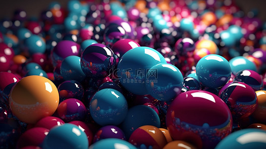 玻璃糖纸背景图片_3d 抽象插图中充满活力的球体