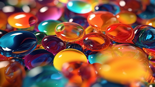 多彩多姿的气泡模糊的充满活力的 3D 渲染