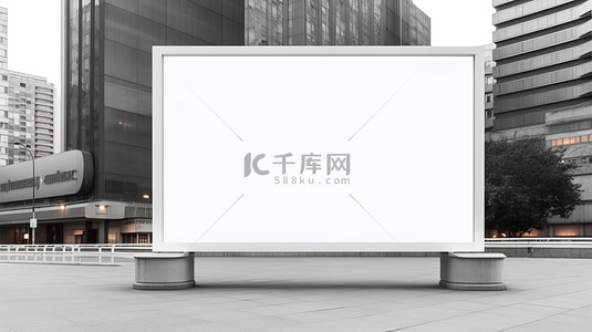 舞台广告背景图片_用于营销广告牌广告的带有白屏的清晰支架的 3D 渲染