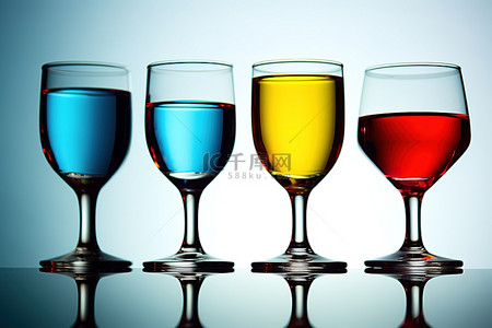 酒的背景图片_一组不同类型的酒和混合酒的玻璃杯