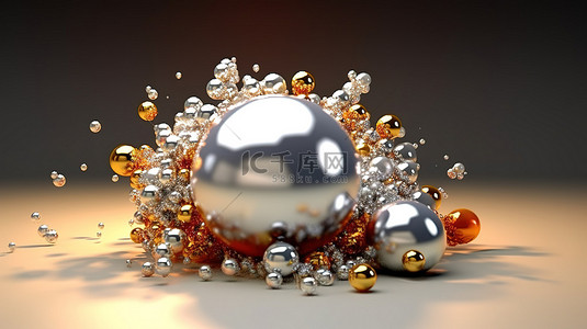 钻石元素背景图片_闪闪发光的水晶元素包括珍珠钻石和羽毛的 3D 插图