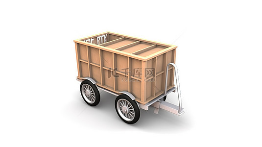 带轮子和免费送货的白色货箱的 3D 孤立插图