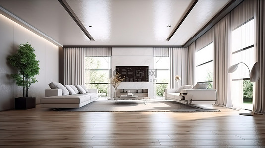 明亮的居家背景图片_计算机生成的 3D 渲染宽敞豪华的现代室内模型，明亮的灯光