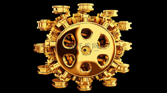 货币商业和经济运动中的金色美元符号与齿轮的 3D 渲染
