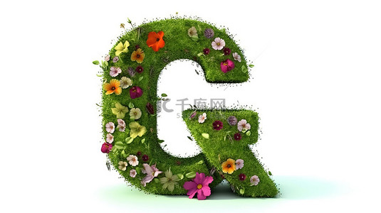 3d 渲染字母 g 中郁郁葱葱的绿色植物和花卉装饰