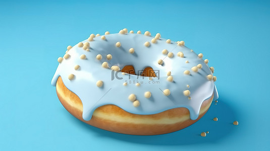 冰心协力背景图片_杏仁冰甜甜圈顶部特写在 3D 渲染的蓝色背景上