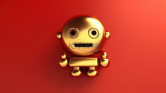 金色机器人背景图片_3D 渲染的社交媒体图标带有金色机器人符号的红色哑光金板