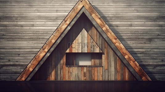 以三角形屋顶建筑为特色的木制房屋的复古质感 3D 插图